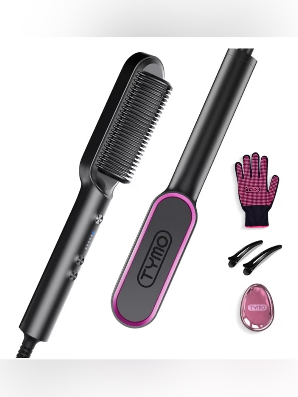 TYMO Ionic Hair Straightener & Accessories - Black - NEW IN BOX